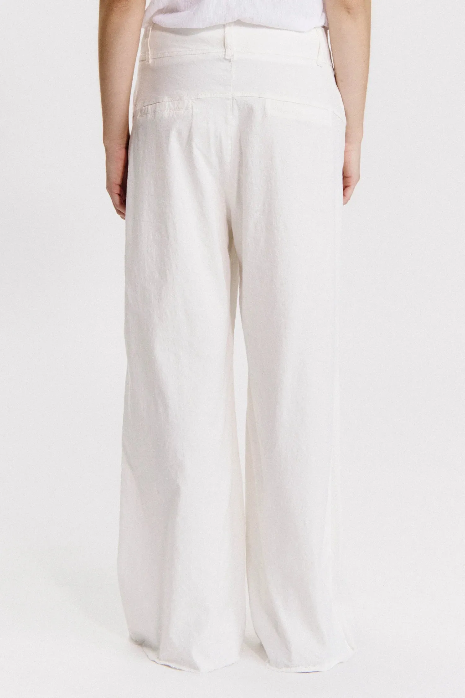 Wide Leg Frayed Bottom Trousers - Milk