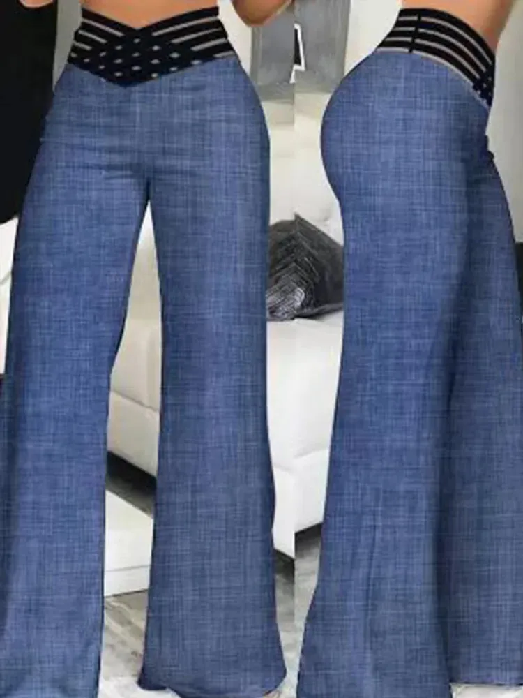 Wide Leg Y2k High Waist Pants Sexy Crisscross Sheer Mesh Waist Office Chic Flared Trousers for Women