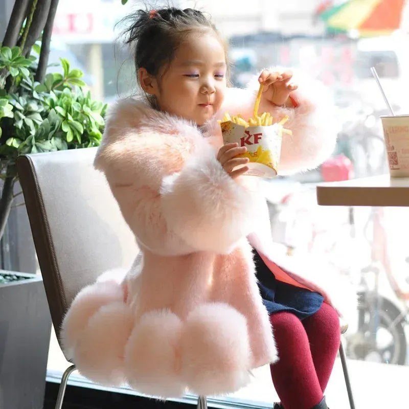 Winter Clothes Girls Kids Boutique Coat Thicken Korean Imitation Fur Autumn Fox Hair Cotton Warm Large Fur Collar