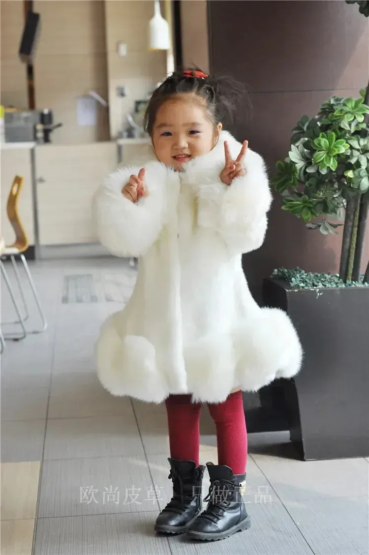 Winter Clothes Girls Kids Boutique Coat Thicken Korean Imitation Fur Autumn Fox Hair Cotton Warm Large Fur Collar