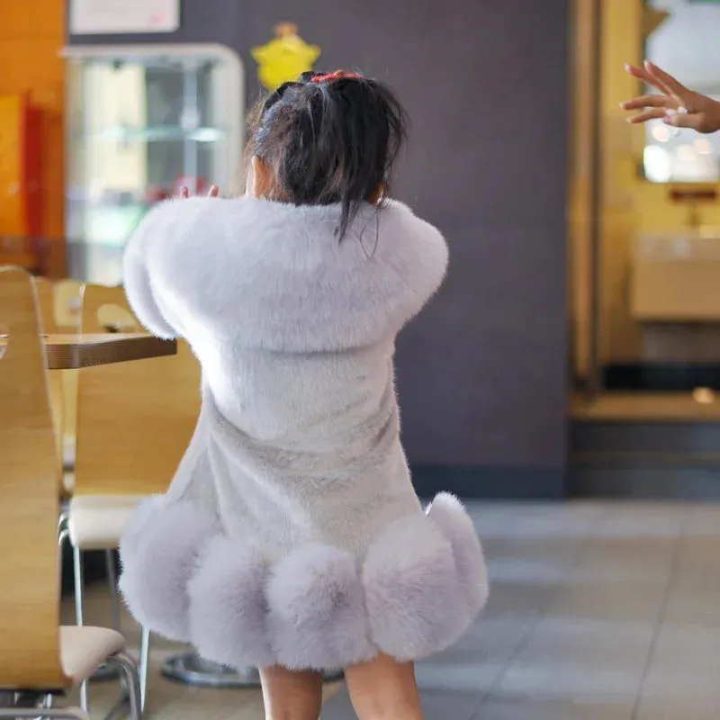Winter Clothes Girls Kids Boutique Coat Thicken Korean Imitation Fur Autumn Fox Hair Cotton Warm Large Fur Collar