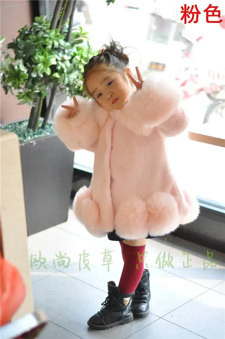 Winter Clothes Girls Kids Boutique Coat Thicken Korean Imitation Fur Autumn Fox Hair Cotton Warm Large Fur Collar