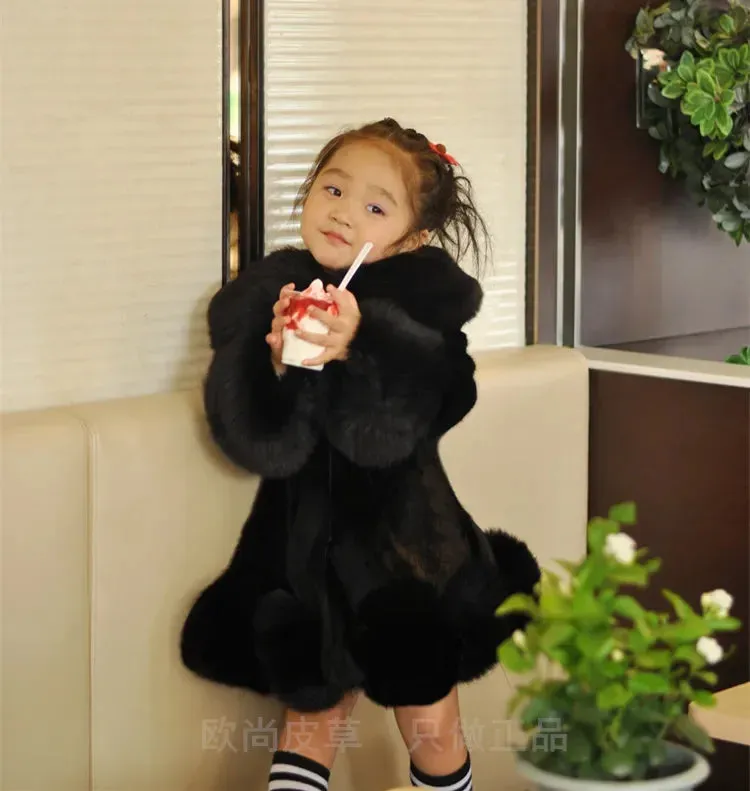Winter Clothes Girls Kids Boutique Coat Thicken Korean Imitation Fur Autumn Fox Hair Cotton Warm Large Fur Collar