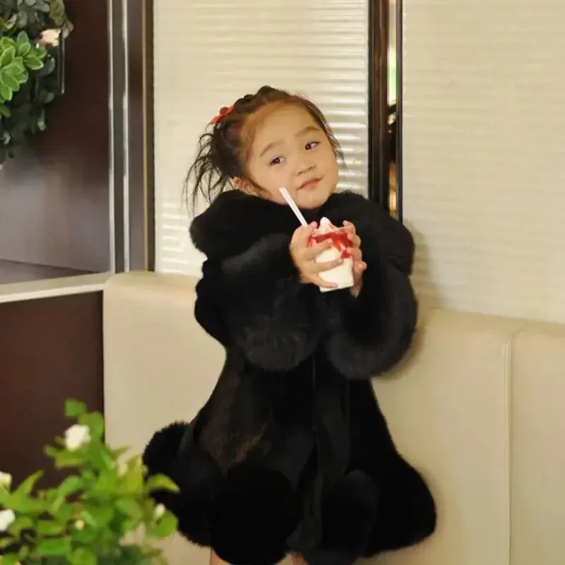 Winter Clothes Girls Kids Boutique Coat Thicken Korean Imitation Fur Autumn Fox Hair Cotton Warm Large Fur Collar