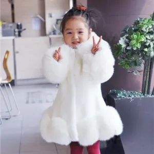 Winter Clothes Girls Kids Boutique Coat Thicken Korean Imitation Fur Autumn Fox Hair Cotton Warm Large Fur Collar