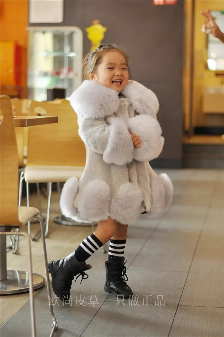 Winter Clothes Girls Kids Boutique Coat Thicken Korean Imitation Fur Autumn Fox Hair Cotton Warm Large Fur Collar