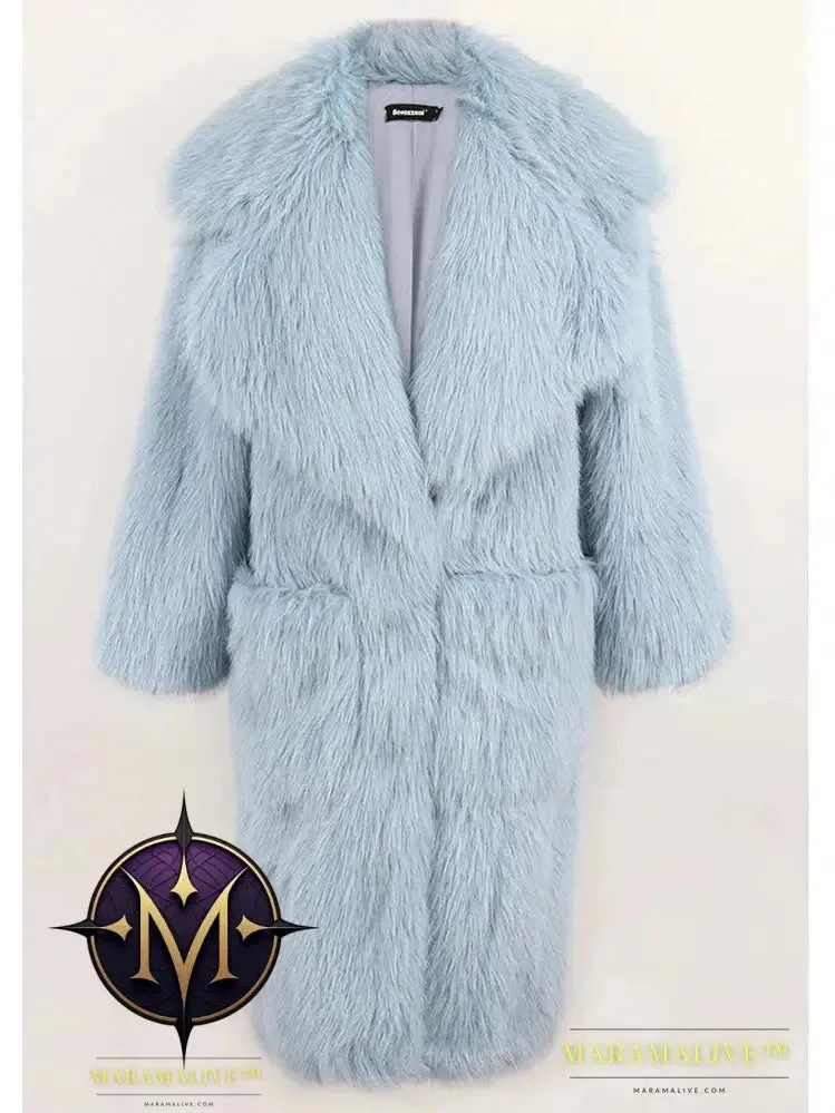 Winter Long Oversized Pink Thick Warm Soft Shaggy Fluffy Faux Fur Coat Women Pockets Lapel Loose Sweet Cute Fashion 2022