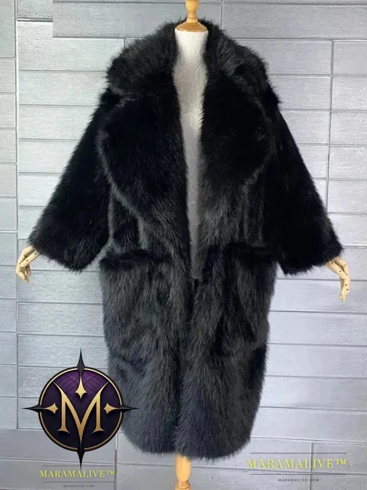 Winter Long Oversized Pink Thick Warm Soft Shaggy Fluffy Faux Fur Coat Women Pockets Lapel Loose Sweet Cute Fashion 2022