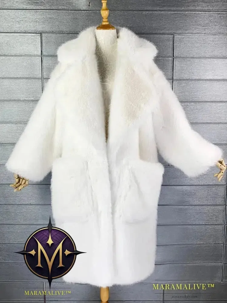 Winter Long Oversized Pink Thick Warm Soft Shaggy Fluffy Faux Fur Coat Women Pockets Lapel Loose Sweet Cute Fashion 2022