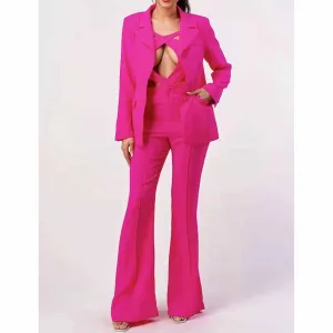 Women 3 Piece Flared Pants Set Fashion Pant Suit In Black, Rose Color