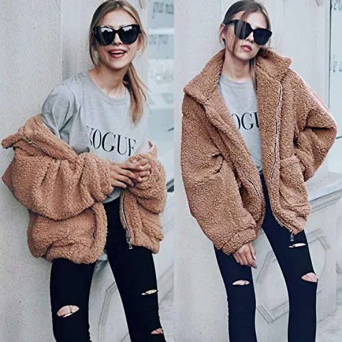 Women's Fleece Fuzzy Faux Shearling Zipper Coat