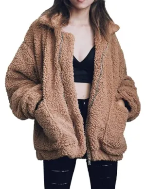 Women's Fleece Fuzzy Faux Shearling Zipper Coat
