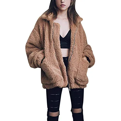 Women's Fleece Fuzzy Faux Shearling Zipper Coat