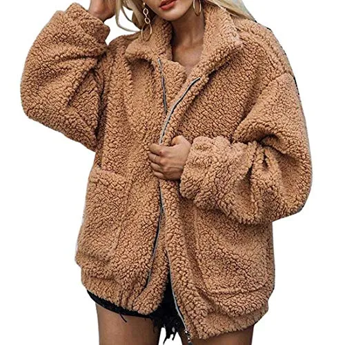 Women's Fleece Fuzzy Faux Shearling Zipper Coat
