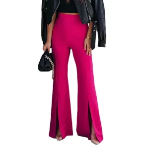 Women's High Waist Flared Trousers with Ankle Slit