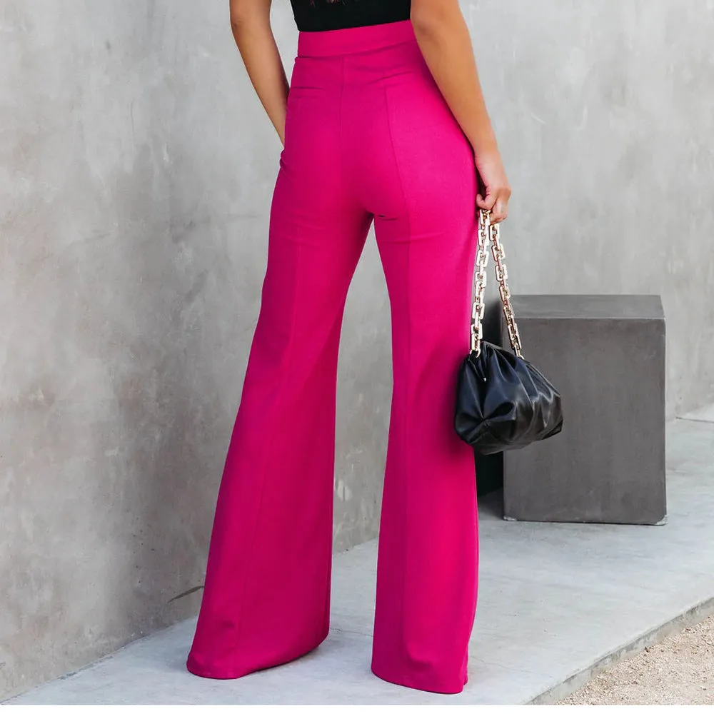 Women's High Waist Flared Trousers with Ankle Slit