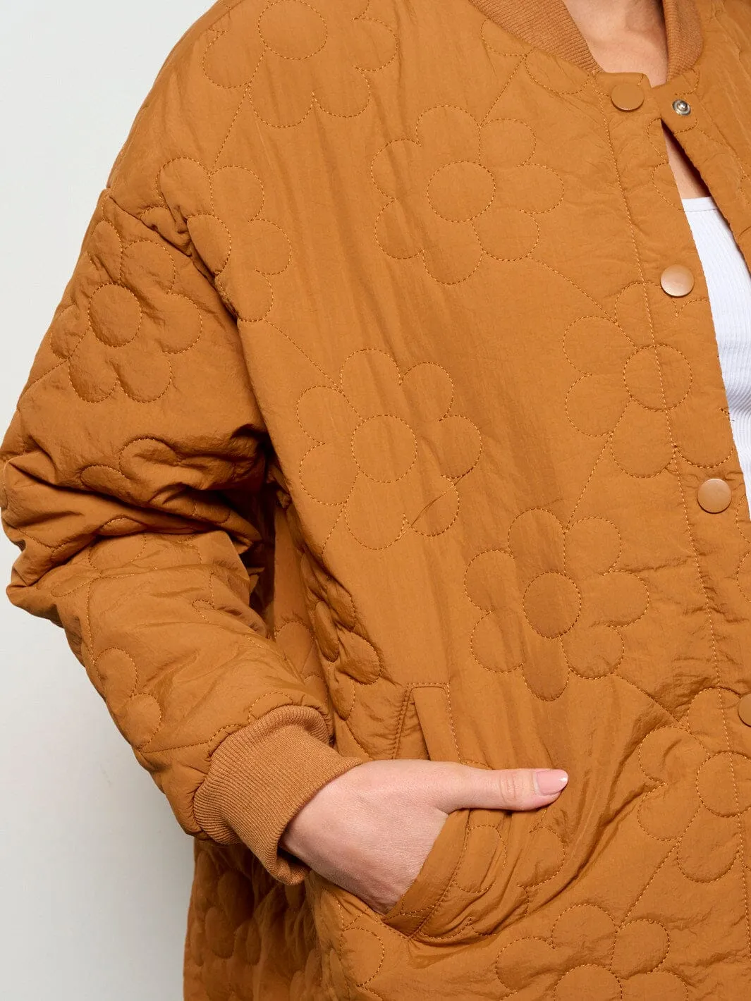 WOMEN'S LONG SLEEVE BUTTON UP FRONT POCKETS FLOWERS PADDED COAT