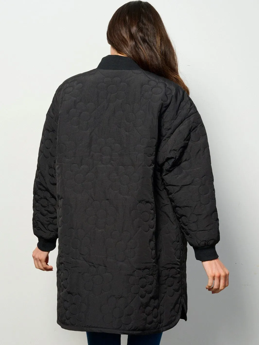 WOMEN'S LONG SLEEVE BUTTON UP FRONT POCKETS FLOWERS PADDED COAT