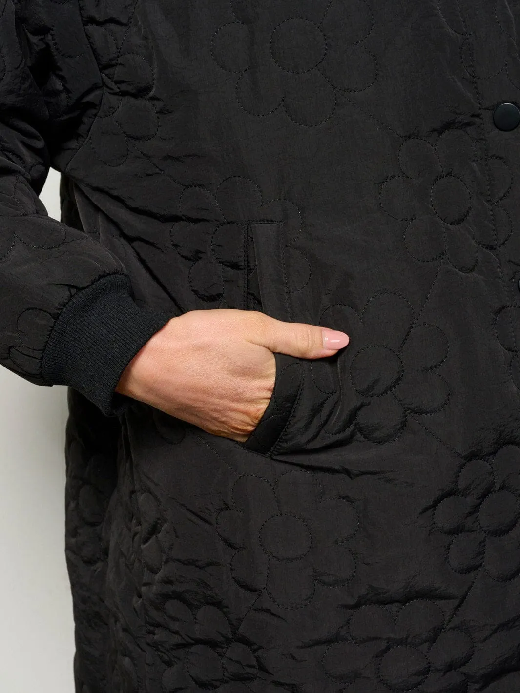 WOMEN'S LONG SLEEVE BUTTON UP FRONT POCKETS FLOWERS PADDED COAT