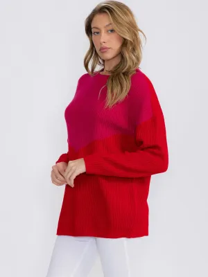 WOMEN'S LONG SLEEVE COLORBLOCK KNIT PULLOVER SWEATER