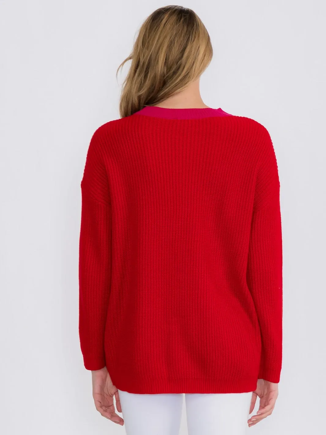 WOMEN'S LONG SLEEVE COLORBLOCK KNIT PULLOVER SWEATER