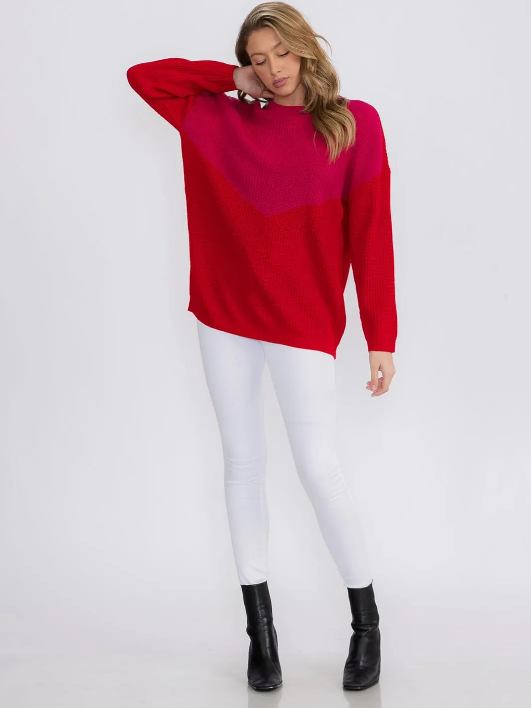 WOMEN'S LONG SLEEVE COLORBLOCK KNIT PULLOVER SWEATER