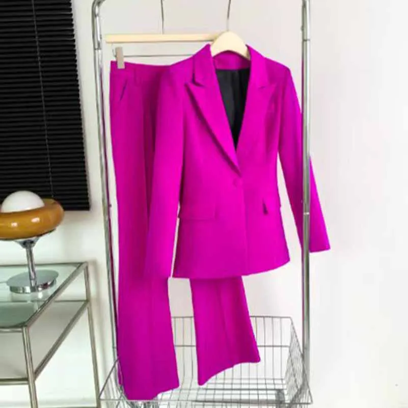 Women's One-Button Pantsuit Royal Blue Two Pieces bell-bottom trousers Suit
