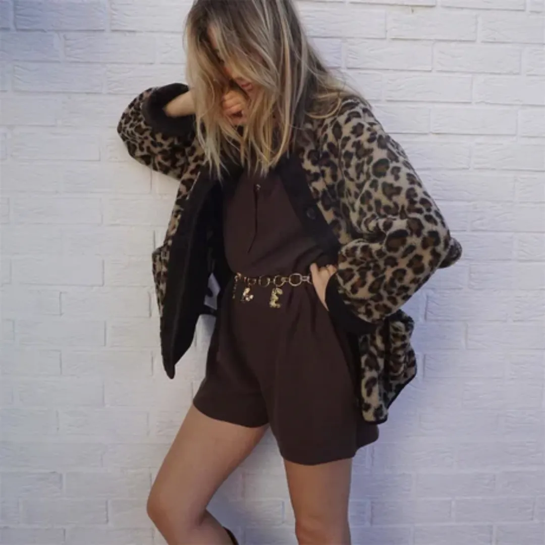 Women's Winter Oversized Leopard Jacket | Long