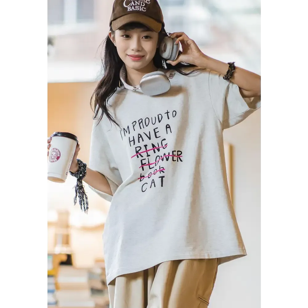 Y2K Cat Lover Tee with Relaxed Fit and Pure Cotton Fabric