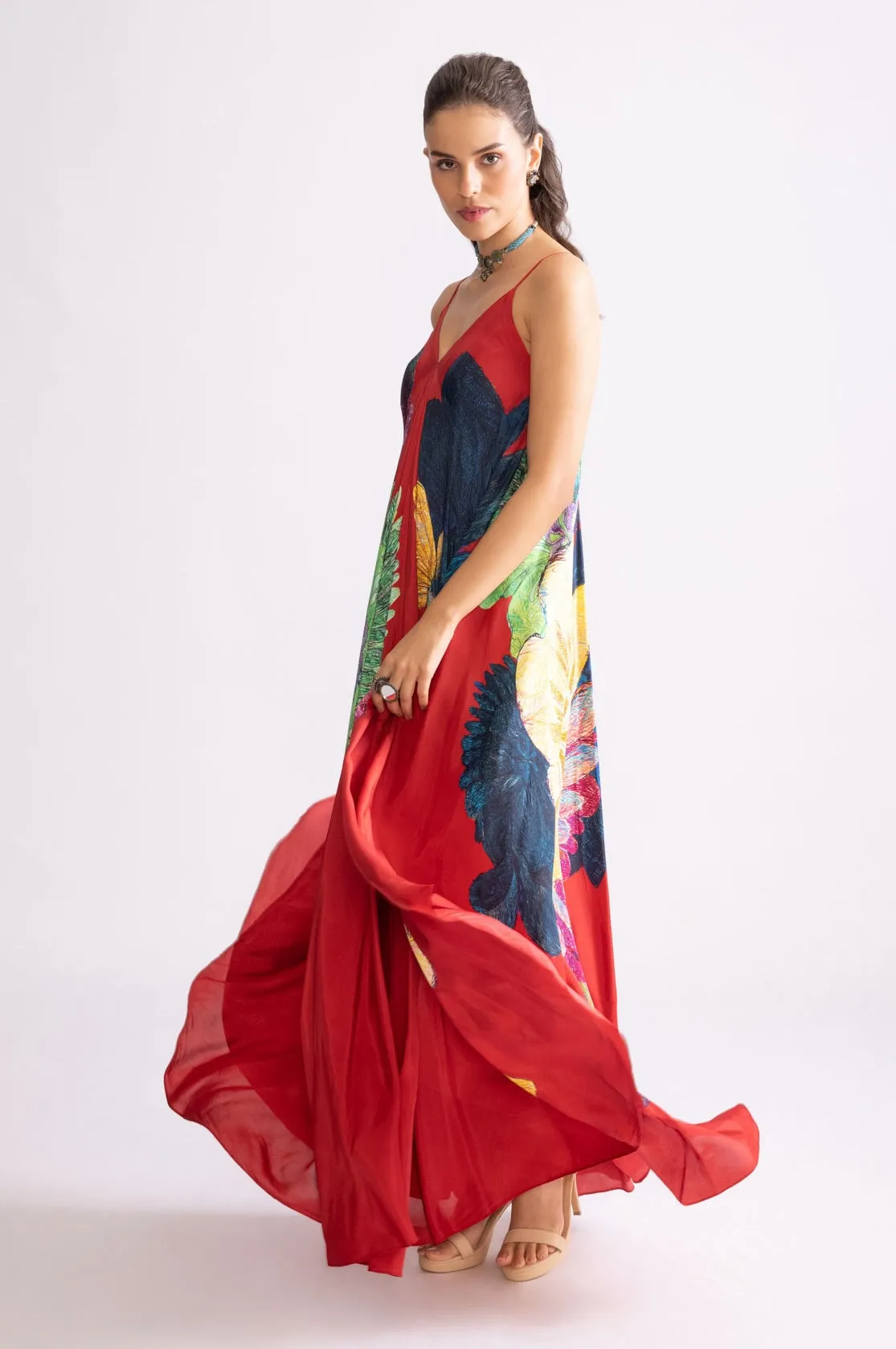 Yazmine deep red asymmetric dress
