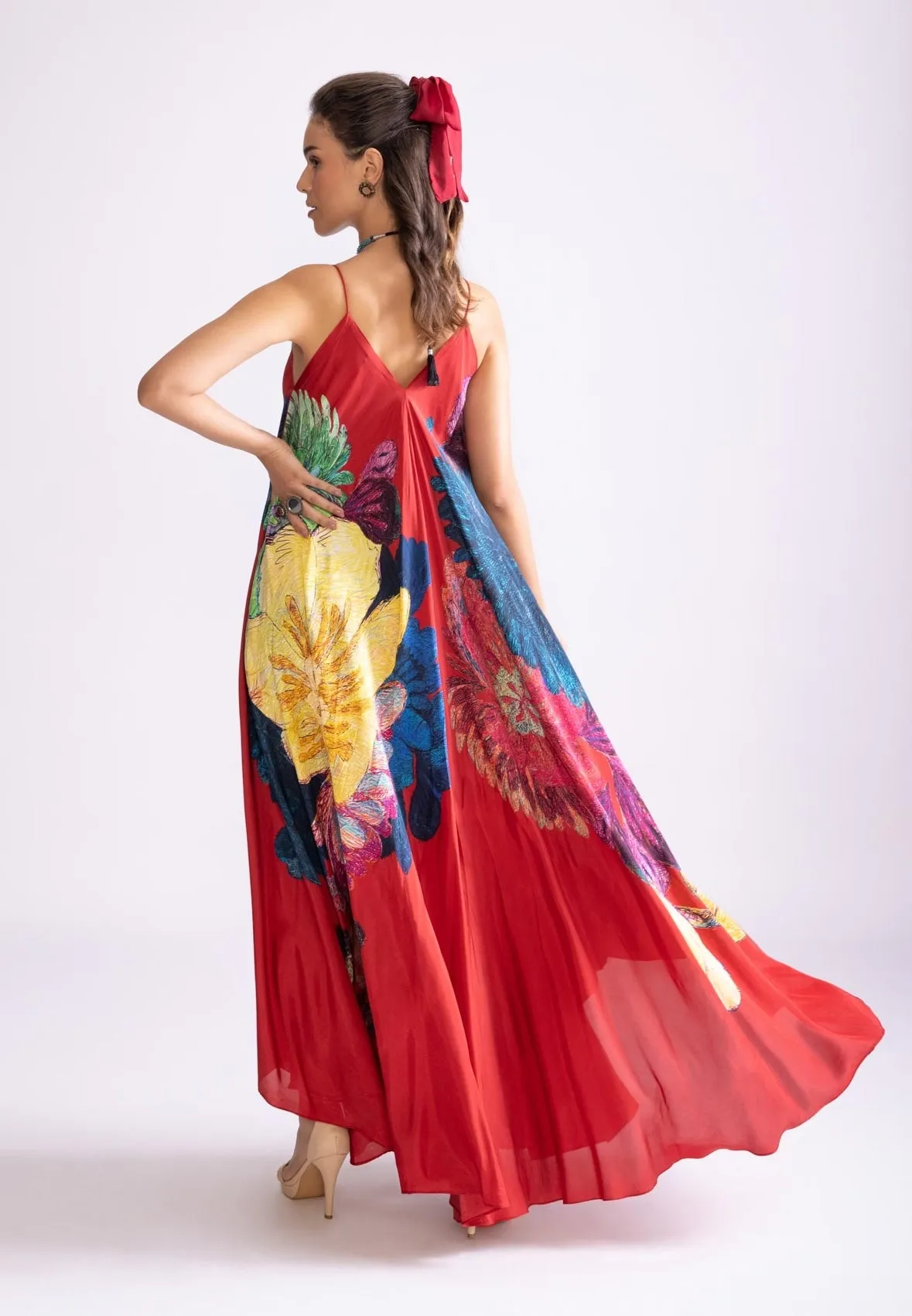 Yazmine deep red asymmetric dress
