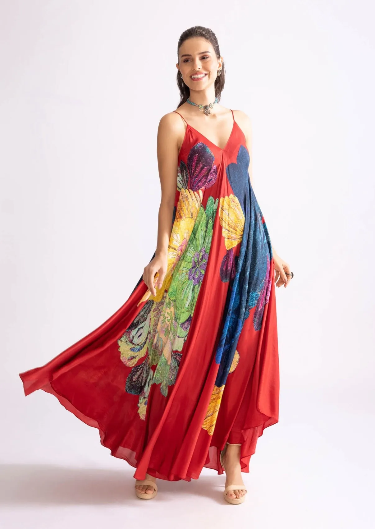 Yazmine deep red asymmetric dress