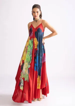 Yazmine deep red asymmetric dress