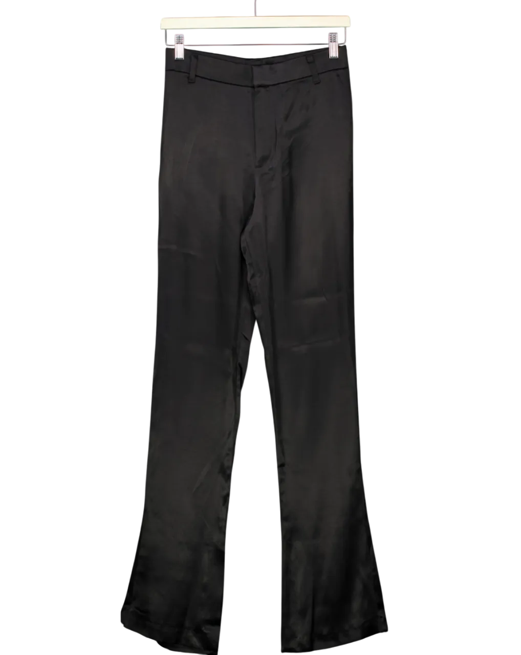 ZARA Black Satin Look Flared Trousers UK S